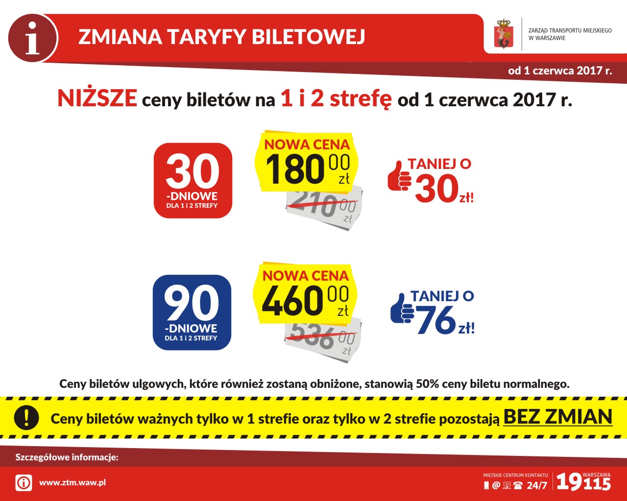 plakat zmiana taryfy biletowej ZTM